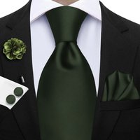 Luxury Business Ties Dark Green NeckTie Pocket Square Brooch Set Men's Wedding Tie Suit Accessories Fit Group Holiday Party Gift