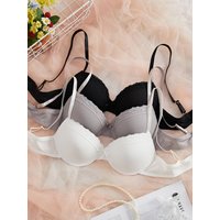 3-Pack Ribbed Women's Underwear Set Everyday Push up Bra Lace Trim Splicing Sexy Bras Comfortable Thin Cup Underwire Women's Bra