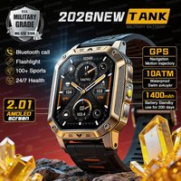 2026 TANK New 1400mAh Military GPS Smart Watch Men 2.01" AMOLED Screen 10ATM Waterproof Clock SOS Call Flashlight Smartwatch iOS