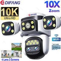 10K WiFi Cam 20MP Wireless Outdoor 10X Zoom Three Screen Four Lens 720° PTZ Automatic Tracking Waterproof Security Camera CCTV