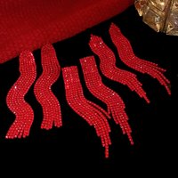Irregular Long Tassel Earrings for Women Creative High Sense Light Luxury Solid Red Drop Earring Inlaid Rhinestone Jewelry Gifts