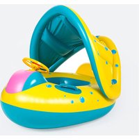 1pc Yellow Sunshade Seat Ring With Steering Wheel Swimming Pool Inflatable Floating Baby Seat