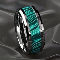 Wholesale 8MM Imitation of Peacock Stone Inlay Men's Stainless Steel Rings Silver Color Wedding Band Jewelry for Men Steel Ring