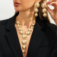 SHIXIN Luxury Glossy Round Pendant Necklace Drop Earrings Jewelry Set for Women Elegant Sexy Y-Shaped Long Chain Necklace Gifts