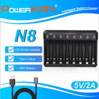POWERKAN N8 Battery Charger with LED Display for 8 1.2V Ni-MH Ni-Cd AA AAA Rechargeable Batteries USB-C 5V 2A