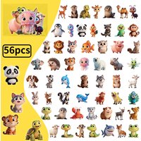 56 Pcs New Cute Cartoon Animal Stickers - Transparent PET Kids Craft Decorative Decals BulingBulingStickers Store