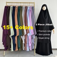 Two Piece Jilbab Premium Nida Lightweight Breathable Skirt with Pockets Niqab String Eid Ramadan Muslim Women Prayer Set Jilbab