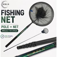 385cm Carbon Fiber Telescopic Fishing Landing Net, Foldable Hex Mesh, Color-Changing Handle, 8mm Screw
