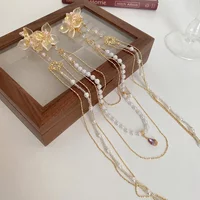 New Chinese Style Rhinestones Flower Hair Clips Imitation Pearl Long Tassel Hairpins Original Duckbill Clip Hanfu Accessories