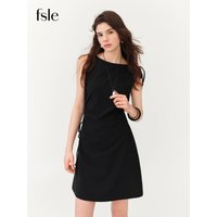 FSLE Sweet Cool Style Drawstring Waist Sleeveless Slimming A-line O-neck Black Mini Dress 2026 Summer New Korean Style Women