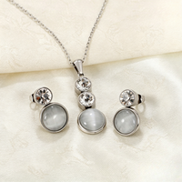 2Pcs Round Opal Jewelry Sets Zirconia Luxury Stone Pendant Necklace Earings Fashion Wedding Bridal Waterproof Clavicle Bijoux