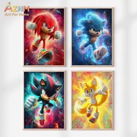 Sonic Wall Art Poster Set - Sonic, Tails, Knuckles & Shadow Prints - Boys Sonic Room Decor