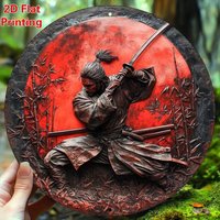Samurai Sword Metal Wall Art Decor Plaque Aluminum Home Office Kitchen Cafe Sign