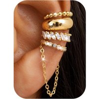 Florideco 4Pcs Ear Cuffs Non-Piercing for Women Dainty 14K Gold Plated Clip On Cartilage Earrings Hoop Cuffs Fake Earing Jewelry