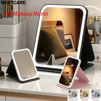 Dimmable LED Makeup Mirror with 3 Colors Touch Screen Fold Beauty Cosmetic Makeup Mirror Rechargeable Tabletop Travel & Home Use