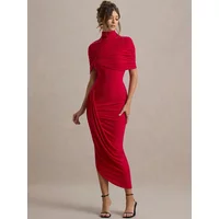 Half Sleeve Backless Ruched Sexy Maxi Dress Women Summer New Turtleneck Slim High Waist Evening Club Party Long Dress