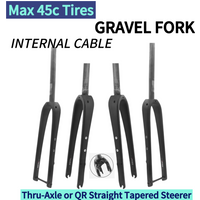 Gravel Carbon Fork Internal Cable Routing 700x45c Tire Clearance 12x100mm Thru-Axle or QR Straight Tapered Steerer