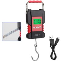 Neue digitale Hängehakenwaage, 50 kg, LCD-USB, wiederaufladbar, Gepäckwaage, wasserdichte elektronische Waage, eingebautes 1,5 m langes Klebeband
