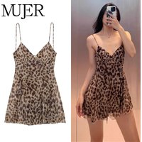 MUJER 2025 Tulle Mini Dress Woman Leopard Print Slip Dress Women Sexy Backless Short Dresses for Women Draped Party Dresses