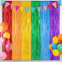 2 Pack Rainbow Backdrop Curtains Metallic Tinsel Backdrop Fringe Curtains for Wedding Birthday Party Engagement Party Supplies
