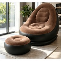 Inflatable Lounger with Footstool Ottoman Chaise Lounge Recliner Outdoor Portable Camping Couch Garden Chair