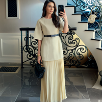 Knitted Patchwork Dresses Women 2025 Fashion Round Neck Pleated Slim Fit Robes Female Summer Casual Streetwear Long Vestidos