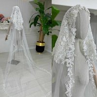 Graceful Sequins Bridal Veils Lace Appliques Long Chapel Length Veils Customized One Layer Wedding Accessories