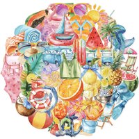 50PCS Summer Beach Refreshing Series PET Stickers Luggage Notebook Water Cup Computer Label Stickers