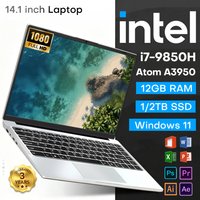 New Laptop Intel Core i7-9850H Atom A3950 Portable Laptop Windows11 Pro 12GB RAM 1TB 2TB M.2 SSD 14.1 inch Office Study Computer