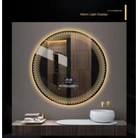 3 Colors Adjustable Smart Bath Mirror 60CM Round LED Bathroom Mirror Hotel Bedroom Wall Mounted Defogging Decorative Mirrors