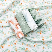 Elinfant 5PCS Set Muslin Blanket 60x60cm Soft Baby Drool Bibs Comfortable Baby Scarf 100%/Bamboo Cotton Burp Cloth