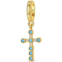 925 Sterling Silver Charms Bead CZ Zircon Golden Cross Dangle Fit Original Bracelet DIY Women Jewelry Gift