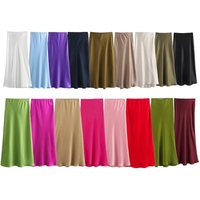 2024 New Women's European And American Style Fashion Silk Satin Texture High Waist Skirt Street Style Elegant Mid-length Skirt