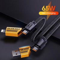 65w 4 in 1 Cable 1.2m USB A/C to Type-C/L Fast Charging Data Transmission Cable For iPhone Xiaomi Huawei Samsung POCO Cellphones