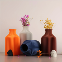 Cross-Border Nordic Vertical Strip Plastic Vase for Living Room Desktop Dried & Fresh Flower Decoration