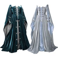 Historical Renaissance Tudor Velvet Green/Blue/Grey Queen Wedding Dress Tudor Elizabethan Reenactment Costume Prom Gown
