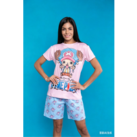Women's One Piece Tony Tony Chopper 2PCS Set Pink Print T-Shirt & All-Over Pattern Shorts 2026 Summer Casual Loungewear Kid Gift