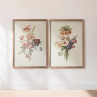 Spring Floral Bunches Roses Poster Vintage Flower Bouquets Botanical Canvas Painting Cottage Wall Art for Living Room Home Decor