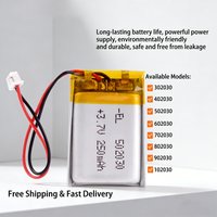 JST 1.25mm 2-Pin 3.7V Li-Polymer Battery 502030 402030 602030 802030 102030 250mAh Lipo Rechargeable Lithium Ion Cells