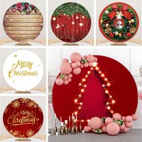 Merry Christmas Happy New Year Round Backdrop Cover Xmas Baby Family Party Elastic Polyester Circle Photography Background Decor