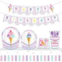 Ice Cream Theme Party Disposable Paper Tableware Set Plate Cup Napkin For Birthday Party Wedding Baby Shower Decoration Supplies