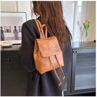 New Artistic Brown Drawstring Mini Backpack Women's Versatile Retro Single Shoulder Bag