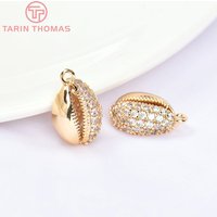 (5751) 2PCS 10x14MM 24K Gold Color Brass with Zircon Conch Charms Pendants High Quality DIY Jewelry Making Findings Wholesale