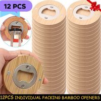 12pcs Individual Packing DIY Blank Bamboo Bottle Opener with Fridge Magnet Perfect for Wedding Gifts DIY Engraving Printing