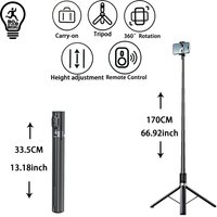 Universal Phone Tripod 1.7m Metal Selfie Stick with Wireless Bluetooth-compatible, Compatible with Sony Canon iPhone Xiaomi,