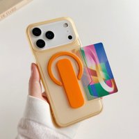 Luxury Card Holder Slot Matte Clear Bracket Phone Case For iPhone 17 Air 13 15 14 16 Pro Max For Magsafe Magnetic Charging Cover