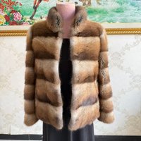 Neuer Damen Echtpelz-Mantel aus Muschelratte Hochwertige Echte Winter-Luxusjacke für Frauen Oberbekleidung mit Langen Ärmeln