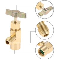 Brass R-1234YF AC Refrigerant Self-Sealing Can Bottle Tap Opener Valve Tool 1/4" SAE Male 1/2" ACME LH Female Threaded Connector