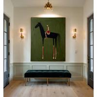 horse art Neutral Home Decorpainting Large green Minimalist Canvas Brown Abstract Horse Rider Figure Painting Vintage Equestr