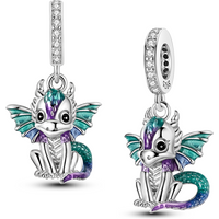 Original 925 Sterling Silver Charms Bead Colorful CZ Zircon Cute Fire Dragon Dangle Women Charm Lover DIY Jewelry Gifts